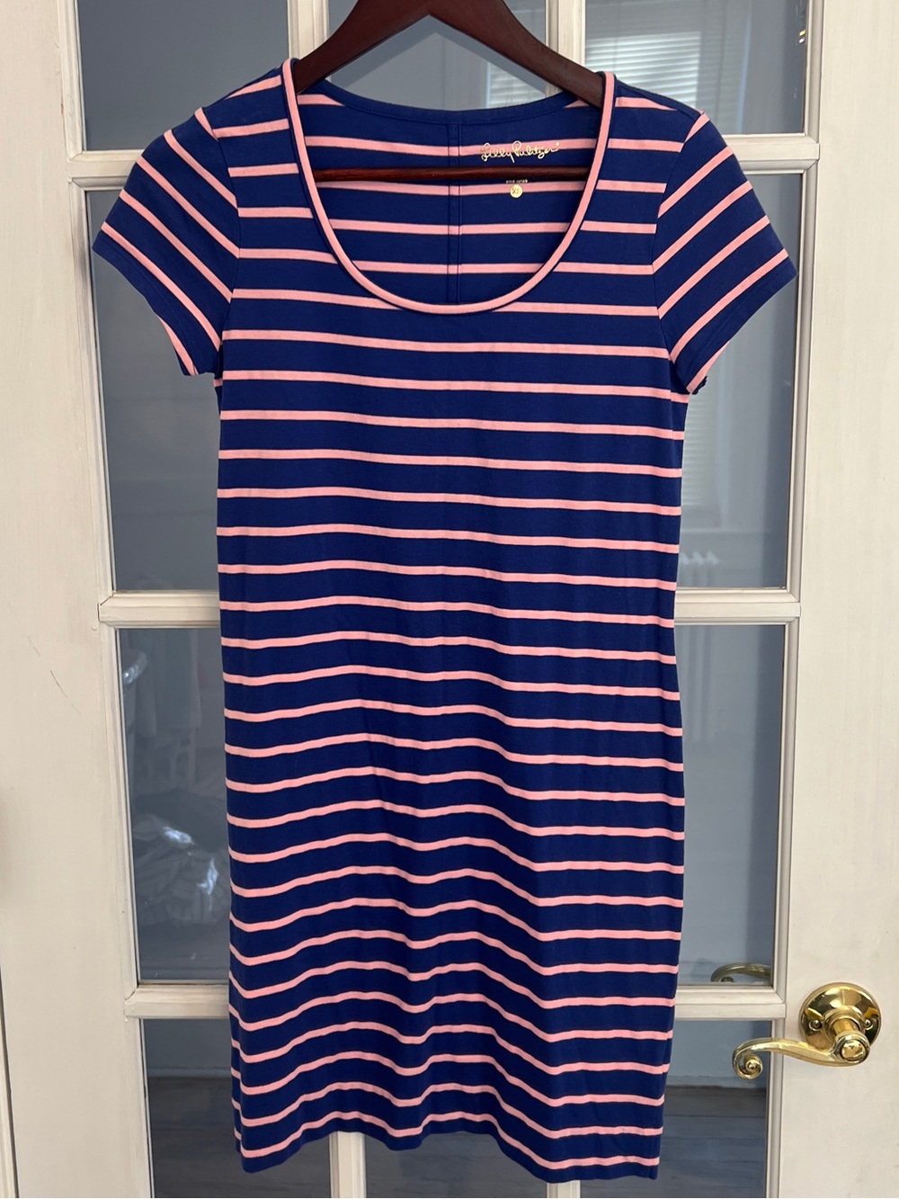 LILLY PULITZER Women’s Beacon Navy Pink Stripe Scoop Neck T-Shirt Dress XS